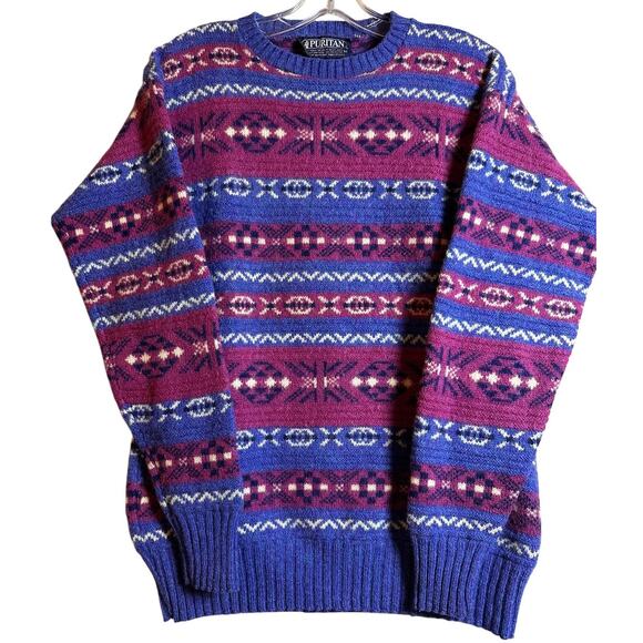 Vtg Sweater Women Sz M Shetland Wool Fair Isle Preppy Academia Scotland USA Made - Picture 1 of 16